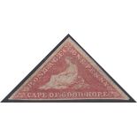 1d Deep Rose Red on White Paper Perkins Bacon Triangle, 1855/63. Fine large part original gum, all 3