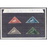 Selection of Perkins Bacon Triangles on Card, 1855/63 . Fine used all with 3 margins selection to