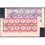 Postage Dues in Large Multiples, 1933/52. Fine used bottom marginal block of 12, 1d and 2d, both