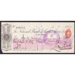 General Louis Botha Signed Cheque, 1906. From the National Bank of South Africa