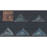 Selection of Perkins Bacon Triangles on Card, 1855/63. Used pair of the 1d pale red, margins