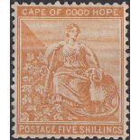 Hope 5/- Orange, 1884/90. Fine mounted mint. SACC 49. Catalogued R3500