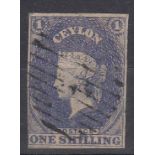 1/- Slate-Violet, 1857/59. Fine used with clear margins all sides. Light cancellation. SG10.