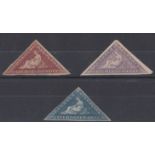 1d Deep Brown Red, 4d Blue and 6d Bright Mauve Triangle De La Ru Printing, 1863/64. Fine large