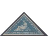 4d Blue on White Paper Perkins Bacon Triangle, 1855/63. Fine large part original gum, all 3