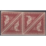 1d Deep Carmine-Red Triangle  Block of 4  De La Rue Printing, 1863/64. Fine part origional gum, good