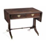 A VICTORIAN MAHOGANY SOFA TABLE the rectangular top with drop sides above a pair of short drawers,