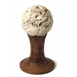 A JAPANESE CARVED IVORY 'ZODIAC' BALL, MEIJI, 1868-1912 NOT SUITABLE FOR EXPORT intricately carved