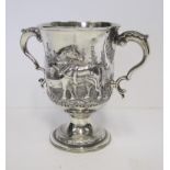 A GEORGE III SILVER TWO-HANDLED TROPHY, POSSIBLY JOHN KIDDER, LONDON, 1786 the baluster body