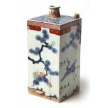 A JAPANESE IMARI SQUARE-SECTION FLASK, MEIJI, 1868-1912 painted with a continuous scene of storks in