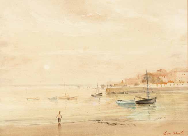 Terence John McCaw, BOATS AT LOW TIED, signed and dated '76, watercolour on paper, 54,5 by 75cm