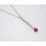 A RUBY AND DIAMOND PENDANT NECKLACE designed as a series of linked collet-set diamonds weighing