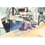 Peter Clarke, DOCKYARD, signed and dated Oct. 1951, watercolour over ink on card, 11 by 15cm