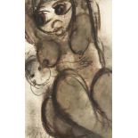 Frans Martin Claerhout, MOTHER AND CHILD, signed, mixed media on paper, 58 by 37cm