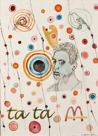 Wayne Cahill Barker, TA TA, signed and dated 2003, mixed media on paper, 77 by 56cm