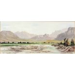 George Paul Canitz, EXTENSIVE LANDSCAPE, signed, mixed media on paper, 13 by 30cm