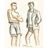 Peter Clarke, TWO YOUNG MEN, signed and dated May 1952 in pen in the margin, watercolour over ink on