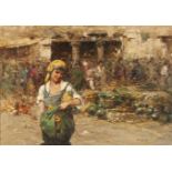 Giuseppe Pitto, MARKET SELLER, signed, oil on canvas, 47 by 67cm