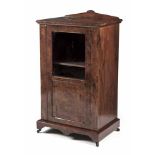 AN EDWARDIAN WALNUT AND INLAID SIDE CABINET the rectangular top surmounted by a shaped back gallery,