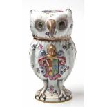 A SAMSON ARMORIAL OWL-SHAPED JAR AND COVER, LATE 19TH CENTURY moulded and painted with an armorial