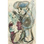 Frans Martin Claerhout, FIGURES IN PINK AND BLUE, signed, mixed media on paper, 58 by 38cm