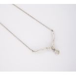 A DIAMOND PENDANT NECKLACE the fine trace-link chain centred with a stylised foliate motif,