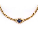 A SAPPHIRE AND DIAMOND NECKLACE, SCHWARTZ designed as a curb-link chain centred with an oval