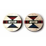 A PAIR OF ZULU EAR PLUGS  with typical inlaid vinyl geometric decoration (2)