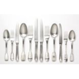 AN ASSEMBLED SET OF SILVER CUTLERY, VARIOUS MAKERS AND DATES, LONDON, SHEFFIELD AND DUBLIN, 1822-