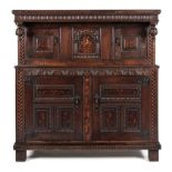 A WELSH OAK AND INLAID CWPWRDD DEUDDARNE, 17TH CENTURY in two parts, the rectangular top above a