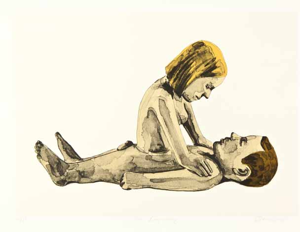 Claudette Schreuders, THE BEGINING, lithograph printed in colours, signed, numbered 18/35 and