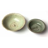 A CHINESE CELADON-GLAZED PETAL-LOBED BOWL, SONG DYNASTY, 960-1279 the interior moulded with a turtle