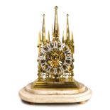 A VICTORIAN BRASS SKELETON CLOCK DEPICTING THE  LICHFIELD CATHEDRAL, ATTRIBUTED TO SMITHS,