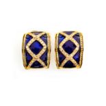 A PAIR OF ENAMEL AND DIAMOND EARRINGS, SCHWARTZ of similar design to previous lot, each