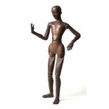 A FRENCH WOODEN ARTIST'S MANNEQUIN, 19TH CENTURY with joined head, waist and limbs, chips, 56,5cm