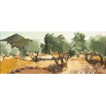 Marjorie Wallace, BUSHVELD IN WINTER, signed, oil on canvas, 32 by 80cm