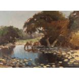 Adriaan Hendrik Boshoff, CATTLE AT THE WATER'S EDGE, signed, oil on canvas, 39,5 by 55cm