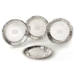A SET OF FOUR WILLIAM IV SILVER DISHES, INDECIPHERABLE MAKER'S MARK, LONDON, 1835 each scalloped
