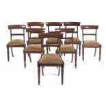 A HARELQUIN SET OF EIGHT MAHOGANY SIDE CHAIRS, 19TH CENTURY each curved top rail above a