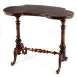 A VICTORIAN BURR-WALNUT WRITING TABLE, 19TH CENTURY the kidney-shaped top with a leather-inset