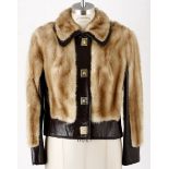 A GOLDEN MINK AND BROWN LEATHER JACKET A beautiful cropped vintage jacket. Dark brown leather on the