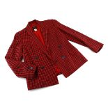 A CELINE CHECK BLAZER A vibrant red and black vintage jacket. Double breasted with notched lapel.