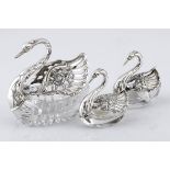 A COLLECTION OF THREE GERMAN SILVER-MOUNTED CLEAR-CUT-GLASS SALT CELLARS, ALBERT BODEMER, 1950 in