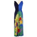 A DE PARISINI TROPICAL PRINT DRESS A bold, sleeveless vintage summer dress. Blue and navy with a