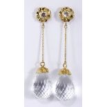 A PAIR OF QUARTZ EARRINGS each flower surmount bezel-set with a circular quartz weighing