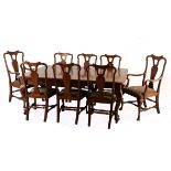 AN OAK DINING SUITE, 20TH CENTURY comprising: six side chairs and two carvers, each turned top