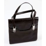 A CESARE PICCINI LEATHER HANDBAG Dark brown leather with silver hardware. Built in double sided