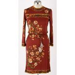 A PUCCI MAROON DRESS An elegant vintage dress with long sleeves that sits over the knee. Print has