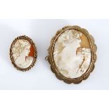 TWO CAMEO BROOCHES of various sizes and designs, each depicting the portrait of a lady