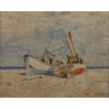 Terence John McCaw BOATS ON A BEACH signed and dated 75 watercolour on card 39 by 49cm